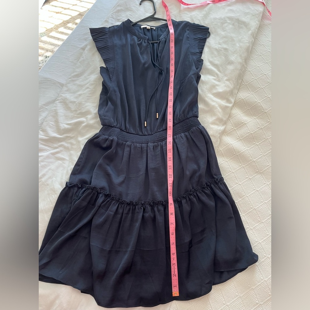 Skies Are Blue Navy Tie-Front Ruffled Dress